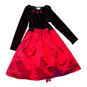 Rare Editions Girls Holiday Party Dress, Black Velvet Top with Red Satin Skirt,